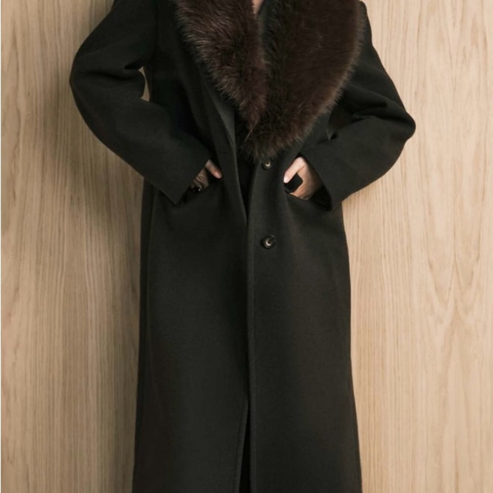 Oversized Chocolate Brown Dad Coat with Faux Fur Collar